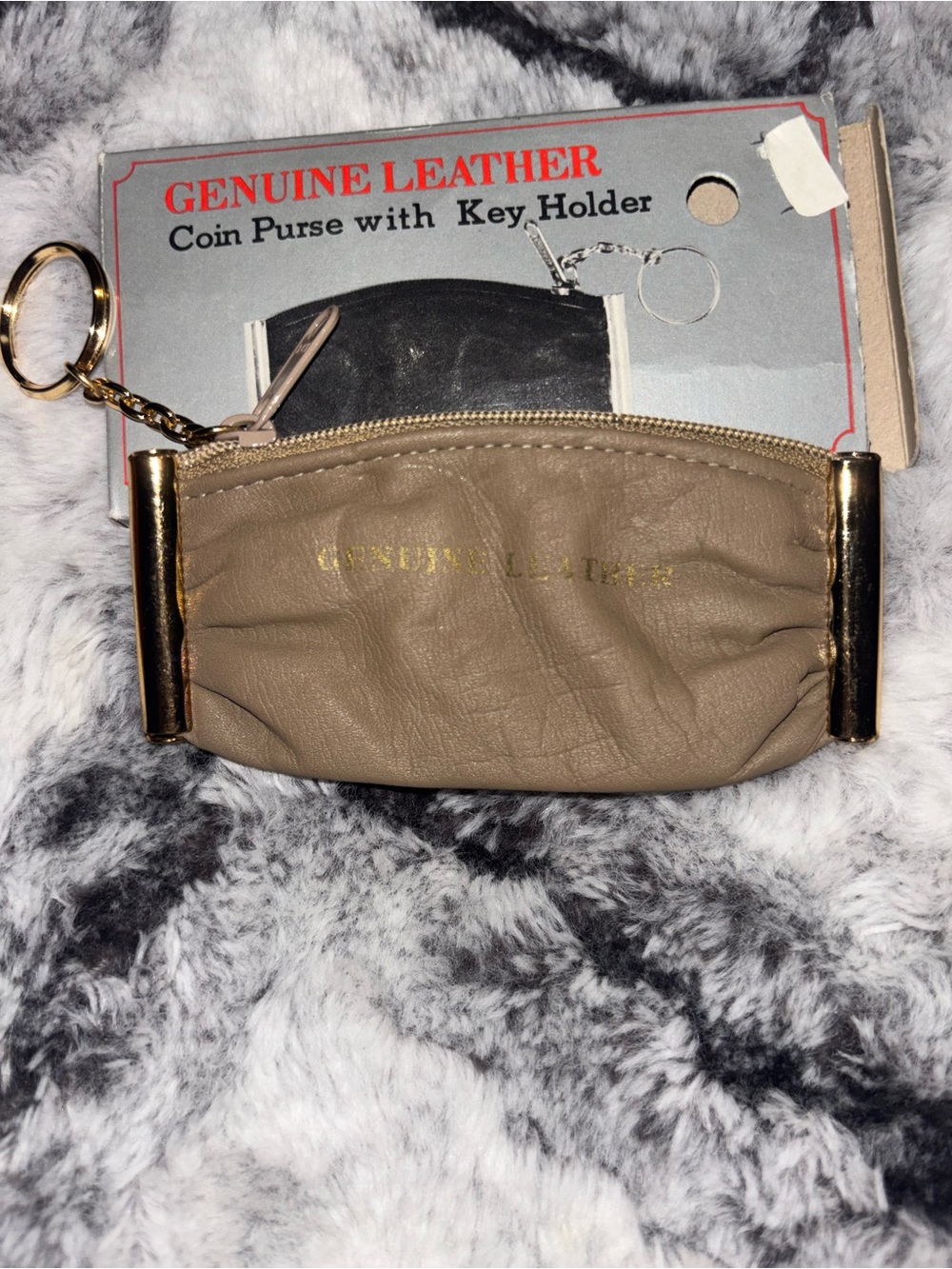 Source Unknown Taupe Leather Coin Purse with Gold Accents